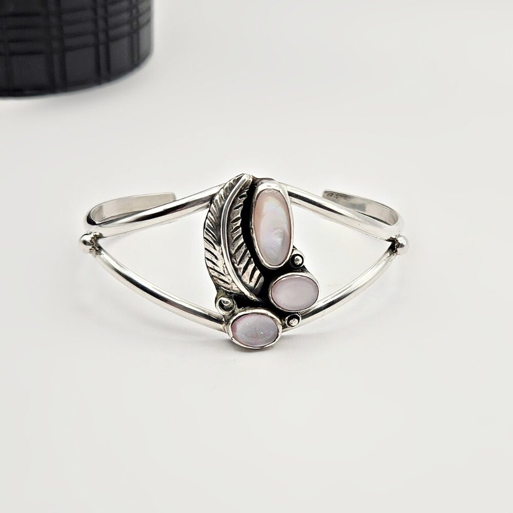 Southwestern Navajo Sterling Silver Mother-of-Pearl Squash Blossom Cuff “MC”